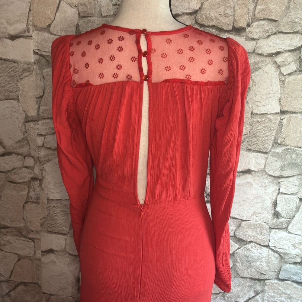 NSR Red Bishop Sleeve V-Neck dress